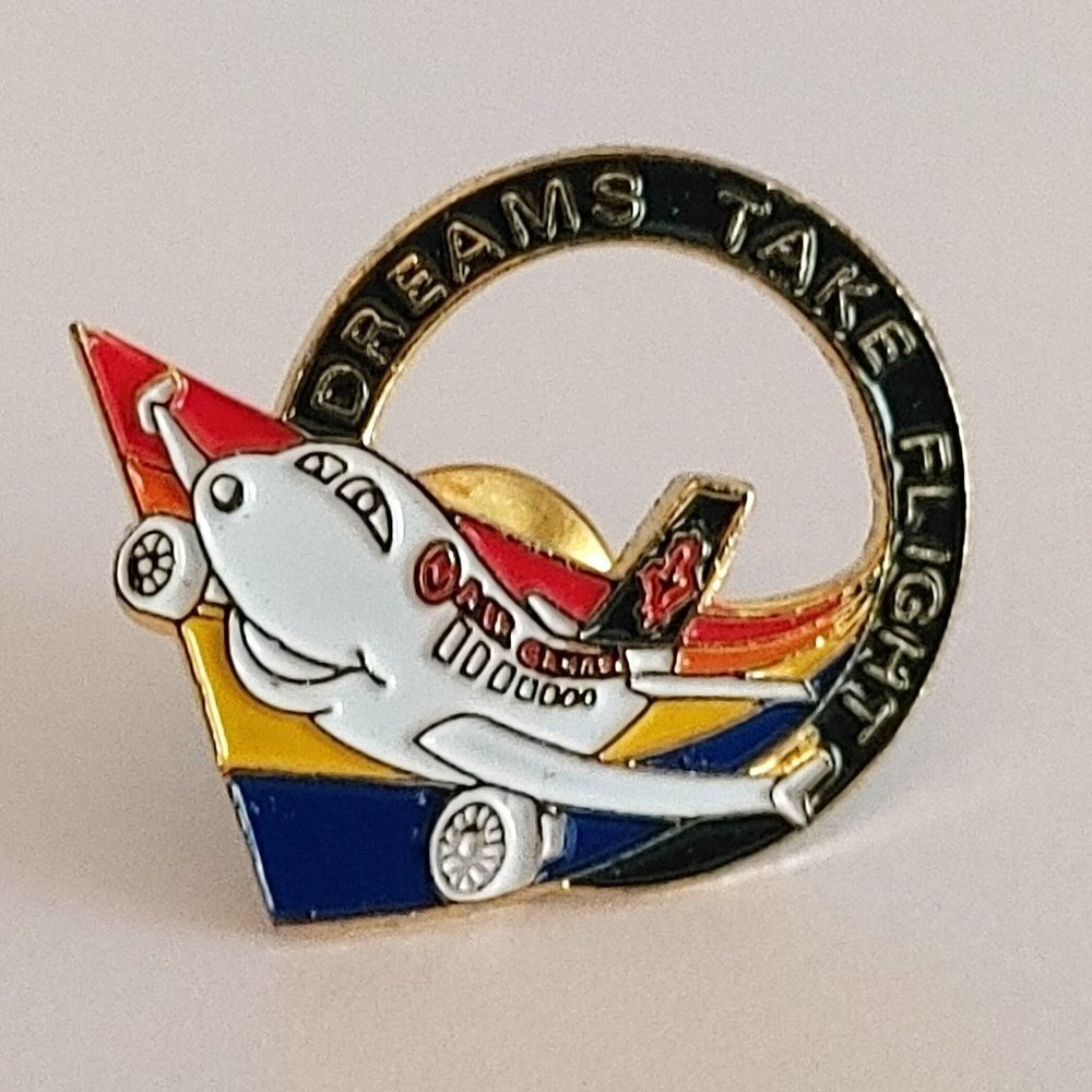 AIR CANADA Lapel Pin Enamel Pin DREAMS TAKE FLIGHT Aircraft Tri Colour Runway